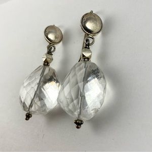 Vintage Faceted Clear Crystal and Sterling Silver Drop Earrings